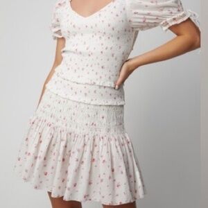 LoveShackFancy Tina Smocked Dress White Floral M Medium 4 6 EUC